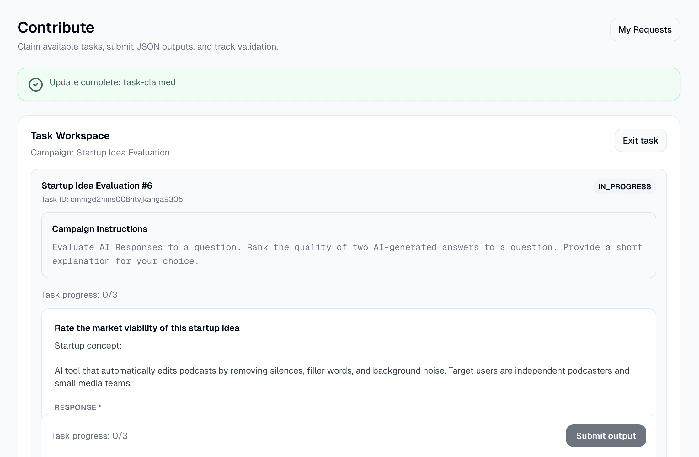 Task workspace where contributors complete assigned work